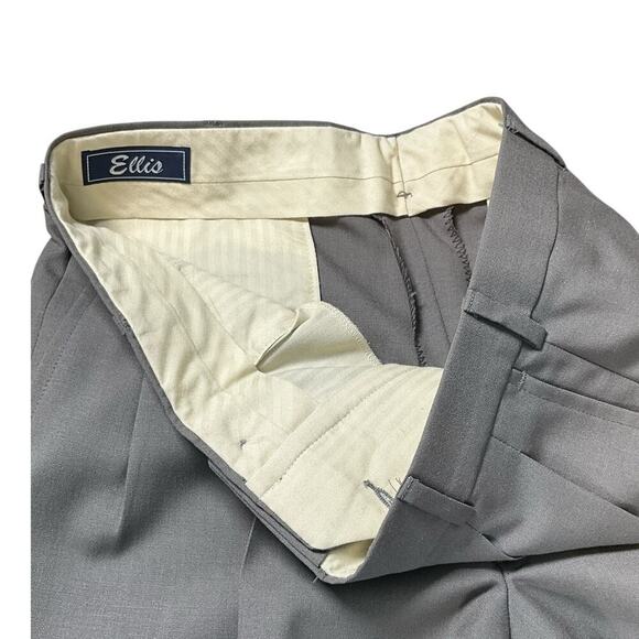 Ellis Mens Suit Trousers Decretive Pleated Design Grey 100% Wool Size 35 Vintage - Picture 4 of 11